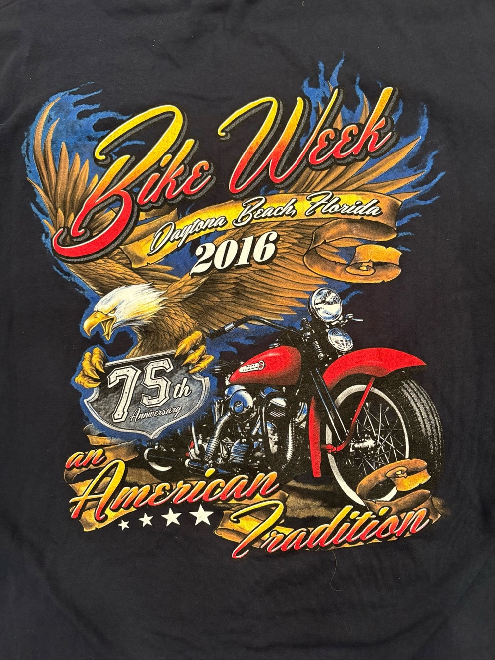 Gildan Black Bike Week Daytona Beach 2016 Graphic Tee - Red, Yellow, Blue-XL
